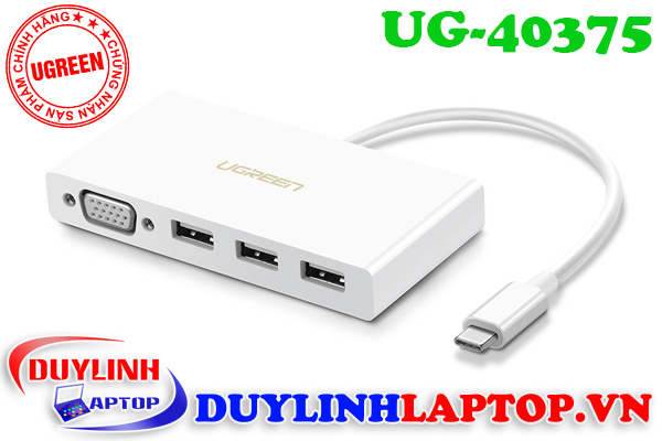 Cáp USB Type C to VGA, USB 3.0 chia 3 cổng Ugreen 40375