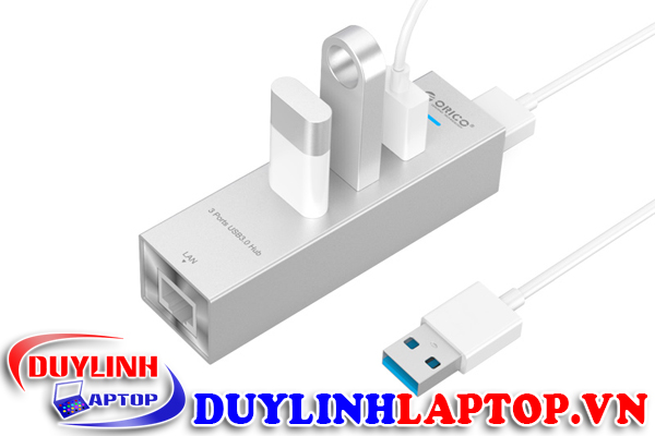 Bộ chia 3 PORT USB 3.0 ORICO ASH3L-U3, và chuyển đổi từ USB 3.0 sang RJ45, vỏ nhôm, Bạc