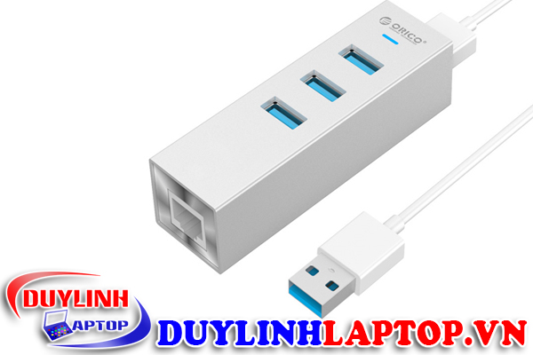 Bộ chia 3 PORT USB 3.0 ORICO ASH3L-U3, và chuyển đổi từ USB 3.0 sang RJ45, vỏ nhôm, Bạc