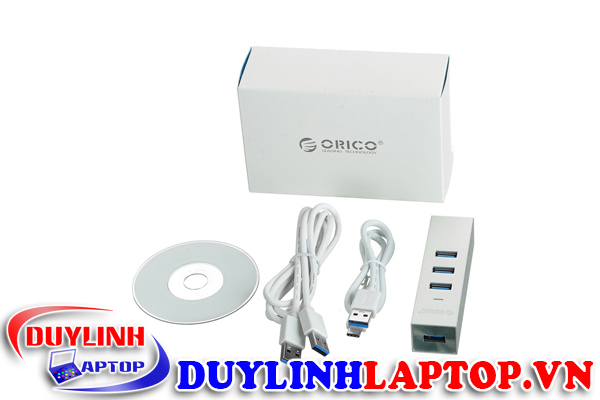 Bộ chia 3 PORT USB 3.0 ORICO ASH3L-U3, và chuyển đổi từ USB 3.0 sang RJ45, vỏ nhôm, Bạc