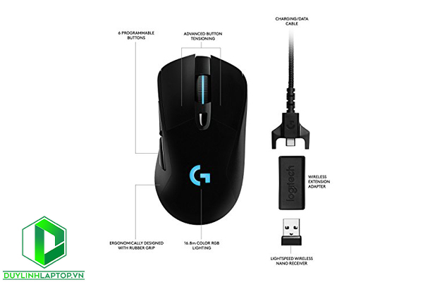 Chuột Chơi Game Không Dây Logitech G703 WIRELESS CHARGING 12000DPI LED 6 Phím - Hàng Chính Hãng