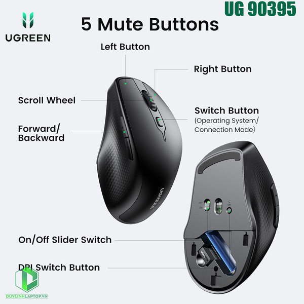 Chuột không dây Bluetooth 5.0 + 2.4Ghz Silent Click DPI 4000 Ugreen 90395