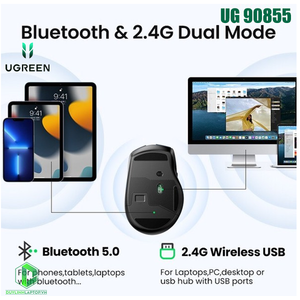 Chuột không dây Bluetooth 5.0 và Wireless 2.4G Ugreen 90855