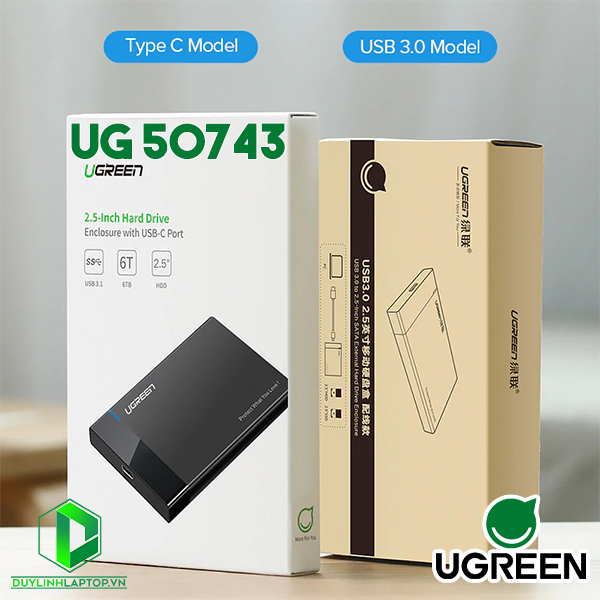 Box đựng ổ cứng HDD, SSD 2,5inch SATA chuẩn USB Type C Ugreen 50743