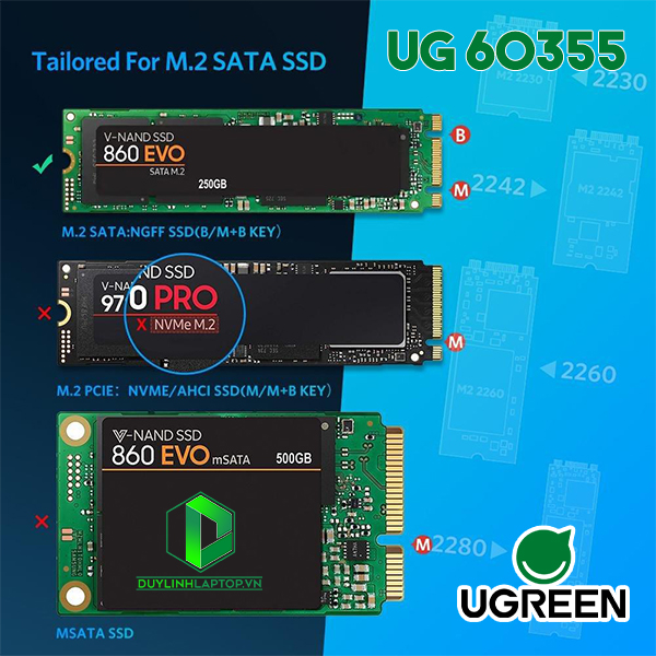 Box đựng ổ cứng SSD M.2 Sata NGFF chuẩn kết nối USB 3.0 Ugreen 60355