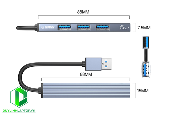Bộ chia USB Hub 4 cổng USB 3.0 Type C ORICO AH-13-GY-BP (Xám)