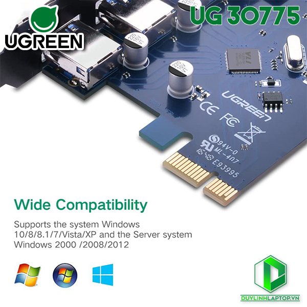 Card PCI Express to 3 USB 3.0 + Lan tốc độ 1000Mbps Ugreen 30775