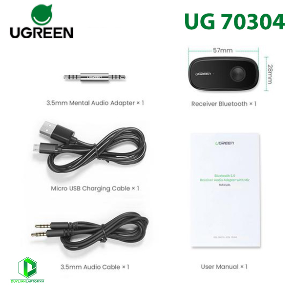 Bộ thu bluetooth 5.0 sử dụng trên ô tô, loa chính hãng hỗ trợ APTX Ugreen 70304