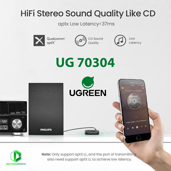 Bộ thu bluetooth 5.0 sử dụng trên ô tô, loa chính hãng hỗ trợ APTX Ugreen 70304