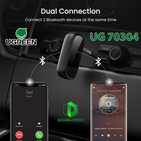 Bộ thu bluetooth 5.0 sử dụng trên ô tô, loa chính hãng hỗ trợ APTX Ugreen 70304