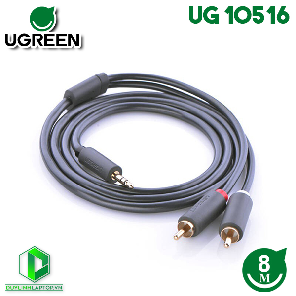 Dây loa 3.5mm ra 2 RCA dài 8m (hoa sen) Ugreen 10516