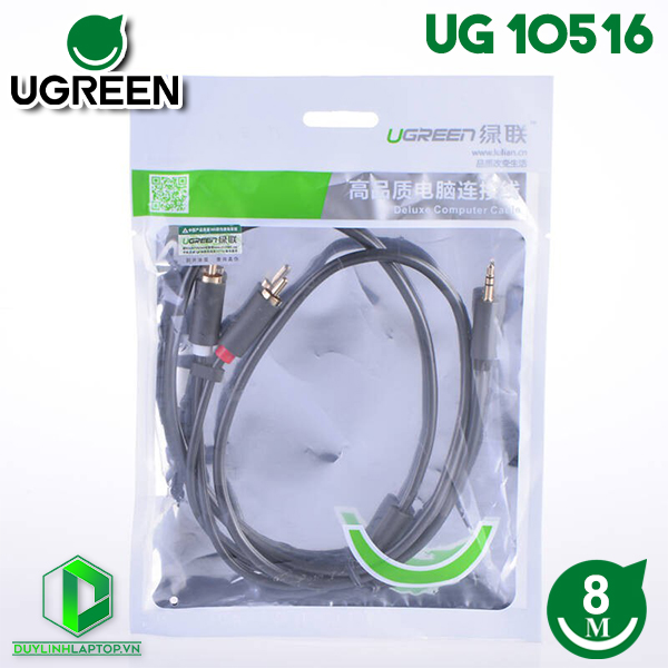 Dây loa 3.5mm ra 2 RCA dài 8m (hoa sen) Ugreen 10516