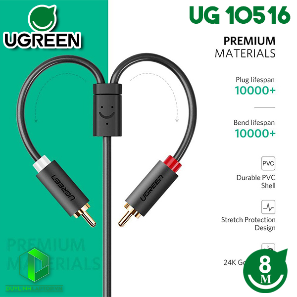 Dây loa 3.5mm ra 2 RCA dài 8m (hoa sen) Ugreen 10516