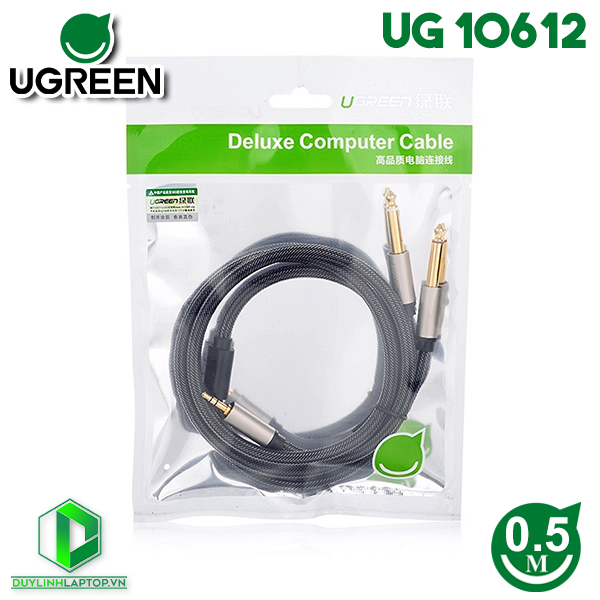 Dây cáp Audio 1 ra 2 dầu 6.5mm dài 0.5m Ugreen 10612