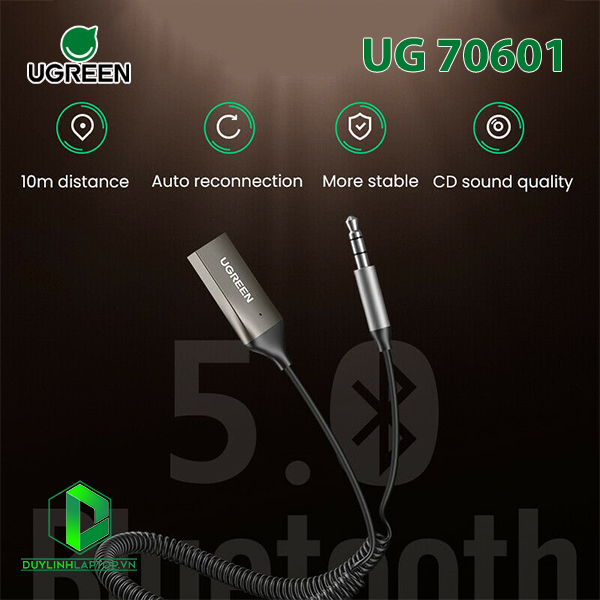 Bộ thu bluetooth 5.0 tích hợp mic sử dụng trên ô tô, loa Ugreen 70601