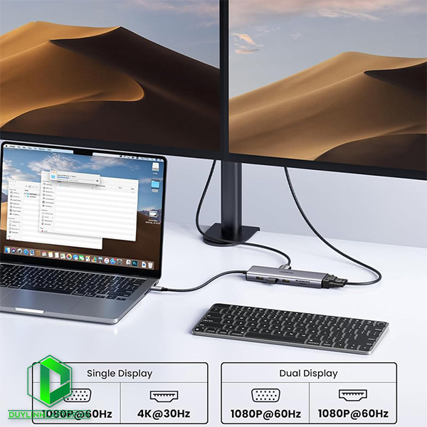 Hub USB Type C 10 in 1 to HDMI 4K, VGA, USB 3.0, Lan RJ45, SD/TF, 3.5mm, PD 100W Ugreen 15601