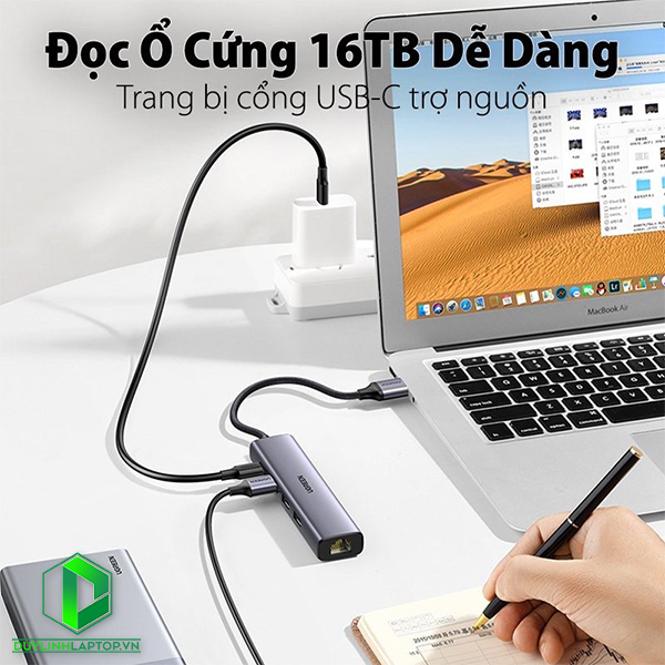 Cáp USB 3.0 to LAN 10/100/1000Mbps và hub 3 cổng USB 3.0 chính hãng Ugreen 20915