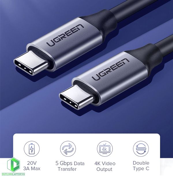 Cáp USB Type C 2 đầu dương 3.1 Gen 1 dài 1,5m Ugreen 50751