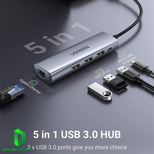 Bộ chia USB 3.0 ra 3 cổng + Lan tốc độ 1000Mbps Ugreen 60812