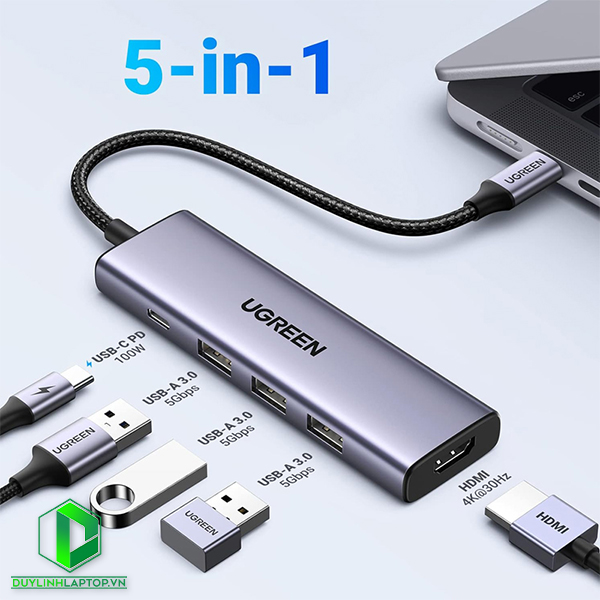 Hub USB Type C 5 in 1 to HDMI 4K, USB 3.0, USB C PD 100W Ugreen 15596
