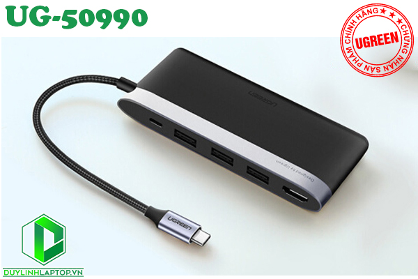 Bộ chuyển đa năng Cáp USB Type C to HDMI, Hub USB 3.0 hỗ trợ sạc - USB C 5 in 1 Ugreen UG-50990