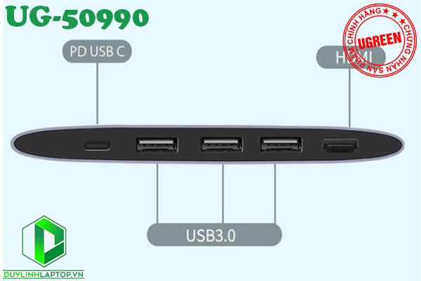 Bộ chuyển đa năng Cáp USB Type C to HDMI, Hub USB 3.0 hỗ trợ sạc - USB C 5 in 1 Ugreen UG-50990