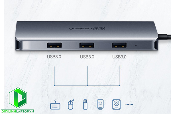 Ugreen 60557 - Cáp USB Type C to HDMI, VGA, Lan, USB 3.0, USB C