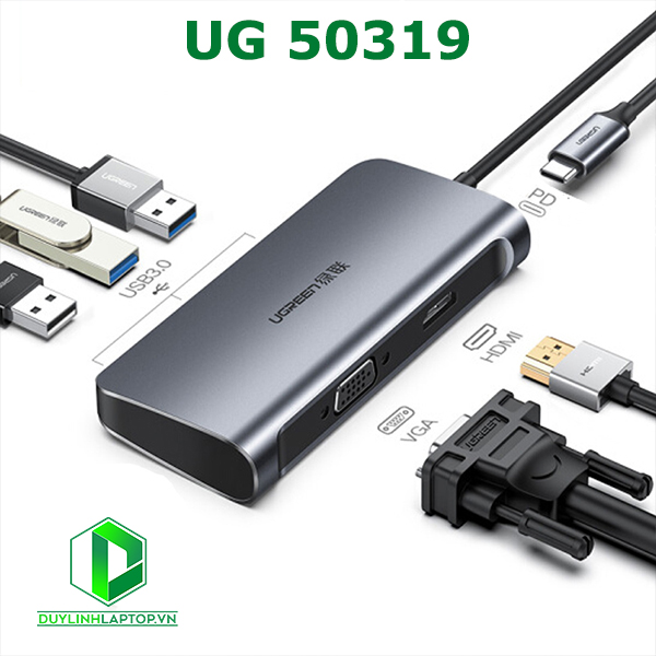 Cáp chuyển USB Type C to HDMI, VGA, USB 3.0 hỗ trợ sạc USB C Ugreen 50319