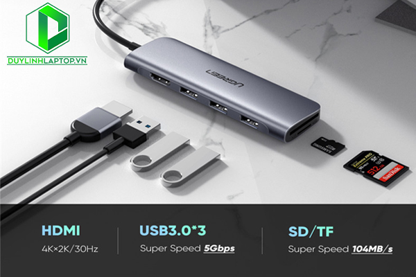 Cáp USB Type C to HDMI, USB 3.0, đọc thẻ SD/TF Ugreen 70410