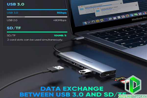 Cáp USB Type C to HDMI, USB 3.0, đọc thẻ SD/TF Ugreen 70410