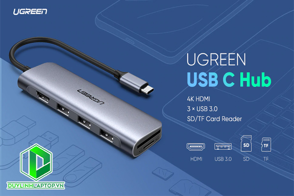 Cáp USB Type C to HDMI, USB 3.0, đọc thẻ SD/TF Ugreen 70410