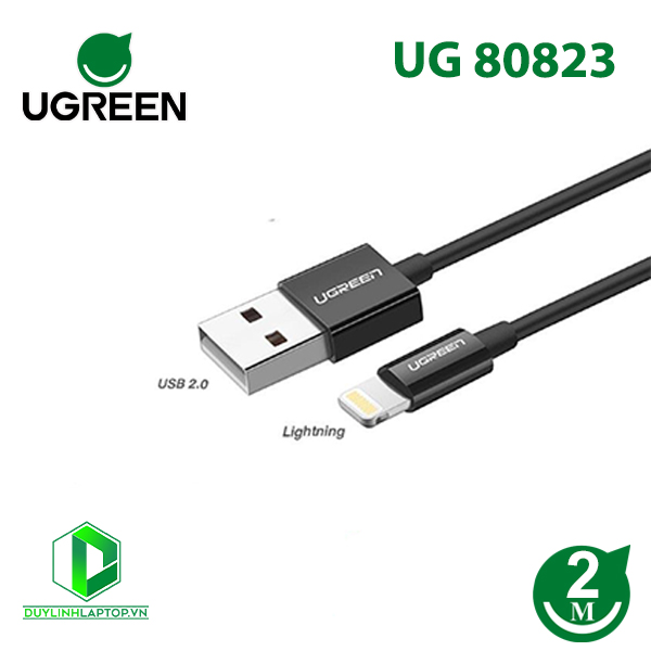 Cáp Lightning ra USB có chíp MFI chính hãng 2M màu đen Ugreen 80823