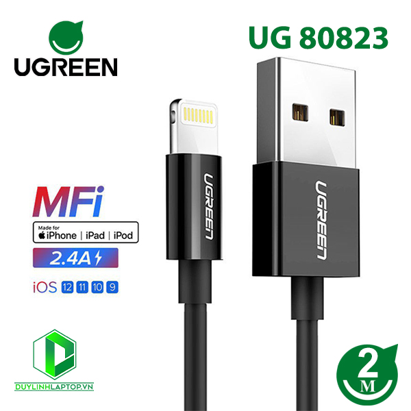 Cáp Lightning ra USB có chíp MFI chính hãng 2M màu đen Ugreen 80823