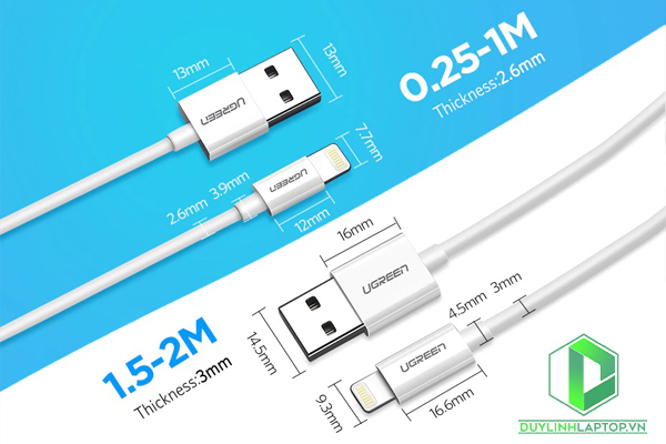 Cáp sạc Lightning dài 2m màu trắng Ugreen 20730