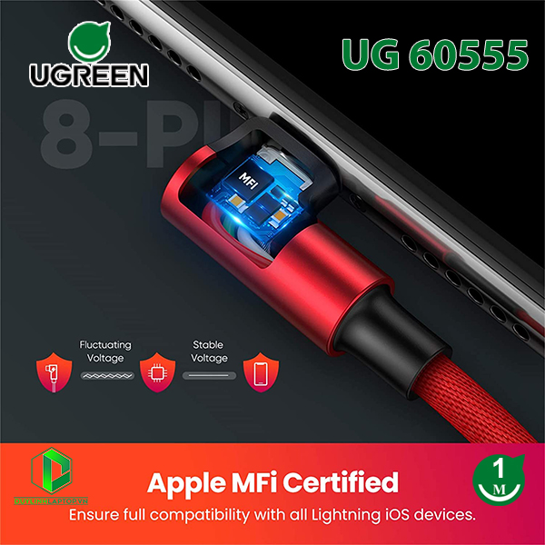 Cáp sạc lightning bẻ góc 90 độ dài 1m dùng cho iphone, ipad Ugreen 60555