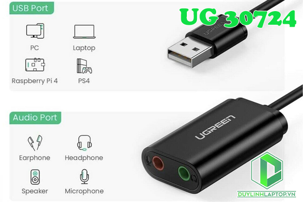 Card USB Sound 2.0 to 3.5mm Ugreen 30724