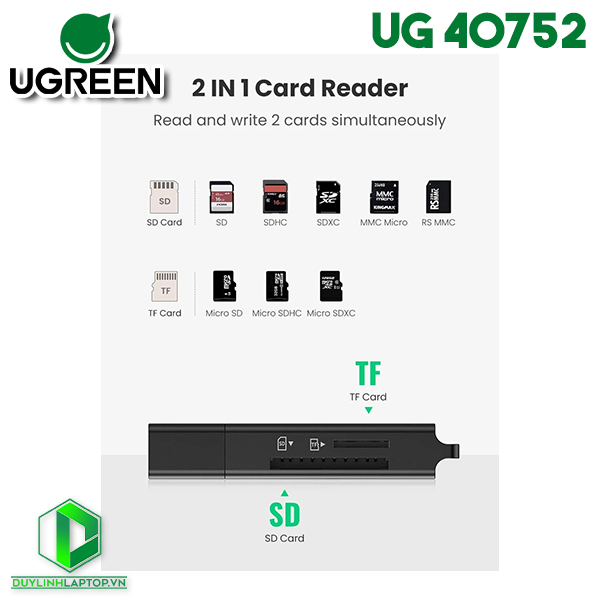 Đầu đọc thẻ nhớ SD/TF chuẩn USB 3.0 Ugreen 40752