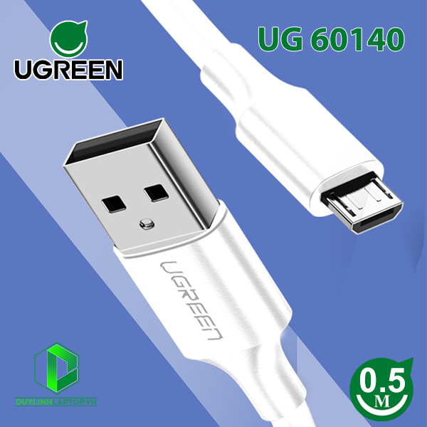 Cáp sạc truyền dữ liệu USB 2.0 sang MICRO USB hỗ trợ sạc nhanh 0,5m màu trắng Ugreen 60140