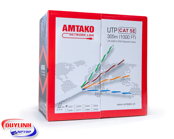 Cáp mạng Cat 5e AMTAKO 5222 dây trắng 305m