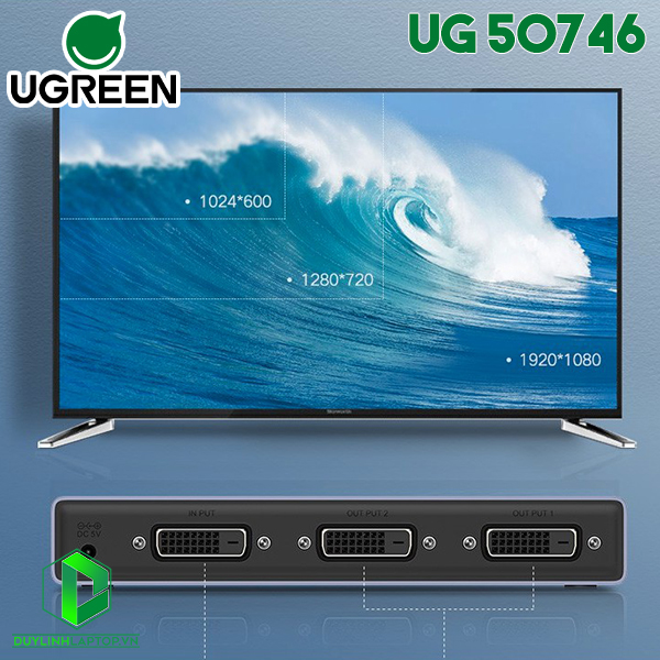 Bộ chia DVI 1 ra 2 chuẩn DVI 24+1 hỗ trợ Full HD1080P Ugreen 50746