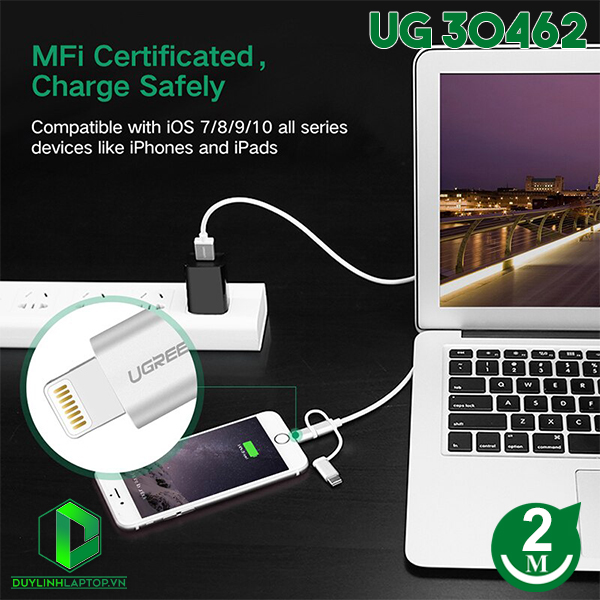 Cáp Sạc 3 Trong 1 USB-C, Micro USB, Lightning 2M Ugreen 30462