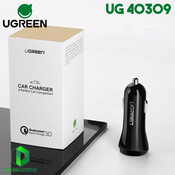 Sạc trên ô tô 2 cổng USB hỗ trợ 2.4A/Quick Charge 3.0 Ugreen 40309