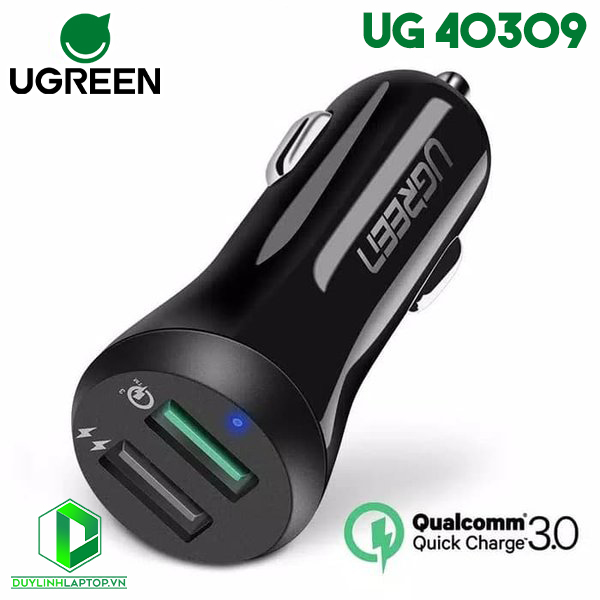 Sạc trên ô tô 2 cổng USB hỗ trợ 2.4A/Quick Charge 3.0 Ugreen 40309