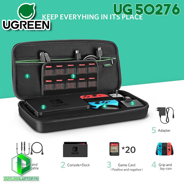 Túi chống sốc cầm tay bảo vệ ổ cứng, bộ điều khiển Nintendo Switch, dây cáp sạc Ugreen 50276