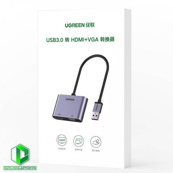 Cáp chuyển đổi USB 3.0 sang HDMI + VGA 1080P/60Hz Ugreen 20518