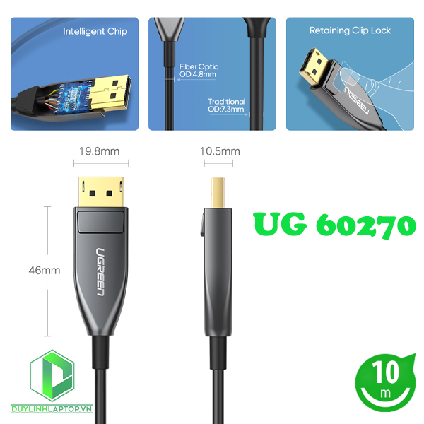 Dây Cáp Displayport Chuẩn 1.4 Sợi Quang Dài 10M Ugreen 60270