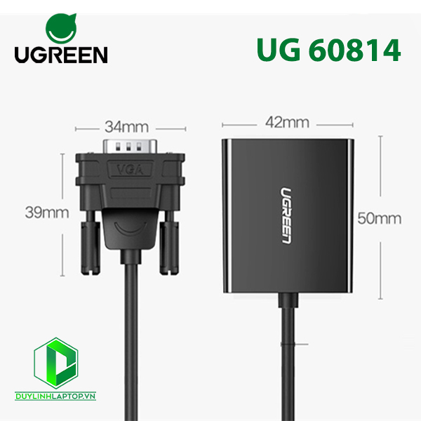 Cáp chuyển VGA to HDMI tích hợp Audio hỗ trợ Full HD Ugreen 60814