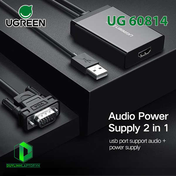 Cáp chuyển VGA to HDMI tích hợp Audio hỗ trợ Full HD Ugreen 60814