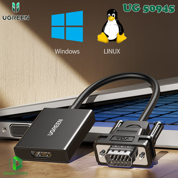 Cáp Chuyển Đổi VGA sang HDMI+Audio Ugreen 50945 hỗ trợ nguồn USB Type C