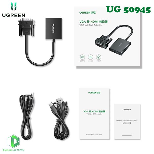 Cáp Chuyển Đổi VGA sang HDMI+Audio Ugreen 50945 hỗ trợ nguồn USB Type C